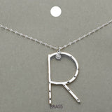 -R- Initial Monogram Brass Metal Pendant Necklace