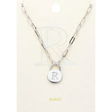-R- Brass Metal Initial Monogram Lock Pendant Necklace