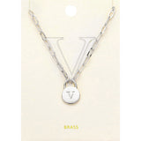 -V- Brass Metal Initial Monogram Lock Pendant Necklace