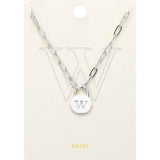 -W- Brass Metal Initial Monogram Lock Pendant Necklace