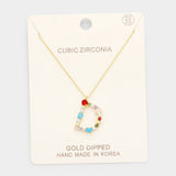 Gold Dipped CZ Letter D Initial Monogram Pendant Necklace