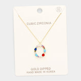 Gold Dipped CZ Letter O Initial Monogram Pendant Necklace