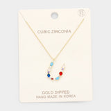 Gold Dipped CZ Letter U Initial Monogram Pendant Necklace