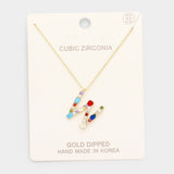 Gold Dipped CZ Letter W Initial Monogram Pendant Necklace