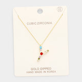 Gold Dipped CZ Letter Y Initial Monogram Pendant Necklace