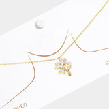 Gold Dipped Rhinestone Embellished Clover Pendant Necklace