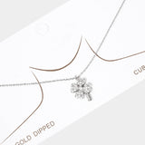 White Gold Dipped Rhinestone Embellished Clover Pendant Necklace