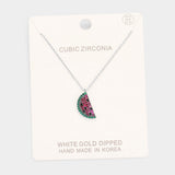 White Gold Dipped CZ Watermelon Pendant Necklace