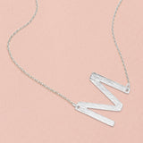 -M- White Gold Dipped Initial Monogram Pendant Necklace