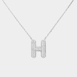 -H- White Gold Dipped CZ Initial Monogram Pendant Necklace