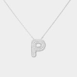 -P- White Gold Dipped CZ Initial Monogram Pendant Necklace