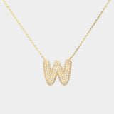 -W- Gold Dipped CZ Initial Monogram Pendant Necklace