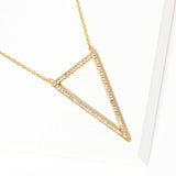 Gold Dipped CZ Stone Paved Open Metal Triangle Pendant Necklace