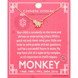 Lunar 12 Zodiac Gold Dipped CZ Monkey Pendant Necklace