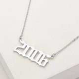 White Gold Dipped 2006 Birth Year Plate Pendant Necklace