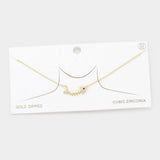 Gold Dipped CZ Fishbone Pendant Necklace