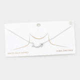 White Gold Dipped CZ Fishbone Pendant Necklace