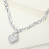 14K Gold Plated CZ Pave Heart Heart Pendant Chunky Chain Necklace