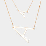 -A- Initial Monogram 2Row Strand Double Detachable Chain Necklace