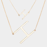-H- Initial Monogram 2Row Strand Double Detachable Chain Necklace