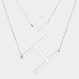 -H- Initial Monogram 2Row Strand Double Detachable Chain Necklace