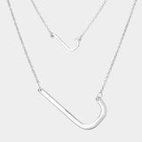 -J- Initial Monogram 2Row Strand Double Detachable Chain Necklace