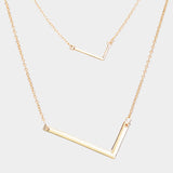 -L- Initial Monogram 2Row Strand Double Detachable Chain Necklace