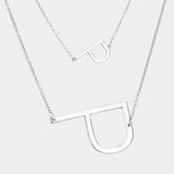-P- Initial Monogram 2Row Strand Double Detachable Chain Necklace