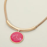 Round Pendant Accent Ribbed Chain Necklace