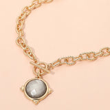 Faceted Round Stone Charm Pendant Toggle Necklace