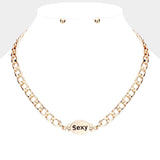 SEXY Metal Oval Message Pendant Necklace