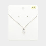 Women's CZ Heart Stone Pendant Necklace