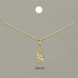 Cheers Message Champagne Bottle Brass Metal Pendant Necklace