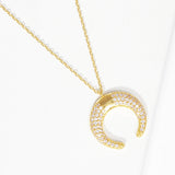 Gold Dipped CZ Embellished Metal Horn Pendant Necklace