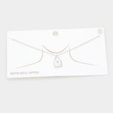 White Gold Dipped Metal Lock Pendant Necklace