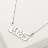 White Gold Dipped 1985 Birth Year Plate Pendant Necklace