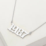 White Gold Dipped 1987 Birth Year Plate Pendant Necklace