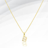 -B- Stainless Steel CZ Stone Paved Initial Monogram Pendant Necklace