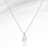 -B- Stainless Steel CZ Stone Paved Initial Monogram Pendant Necklace