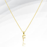 -F- Stainless Steel CZ Stone Paved Initial Monogram Pendant Necklace