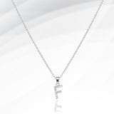 -F- Stainless Steel CZ Stone Paved Initial Monogram Pendant Necklace