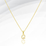 -G- Stainless Steel CZ Stone Paved Initial Monogram Pendant Necklace