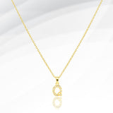 -Q- Stainless Steel CZ Stone Paved Initial Monogram Pendant Necklace