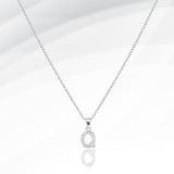 -Q- Stainless Steel CZ Stone Paved Initial Monogram Pendant Necklace