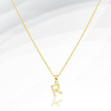 -R- Stainless Steel CZ Stone Paved Initial Monogram Pendant Necklace