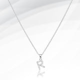 -R- Stainless Steel CZ Stone Paved Initial Monogram Pendant Necklace