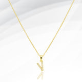 -V- Stainless Steel CZ Stone Paved Initial Monogram Pendant Necklace