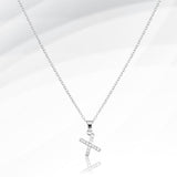 -X- Stainless Steel CZ Stone Paved Initial Monogram Pendant Necklace