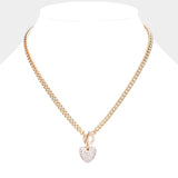 Crystal Rhinestone Pave Heart Pendant Toggle Necklace