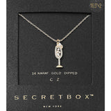 SECRET BOX_14K Gold Dipped CZ Stone Pearl Paved Champagne Glass Pendant Necklace
